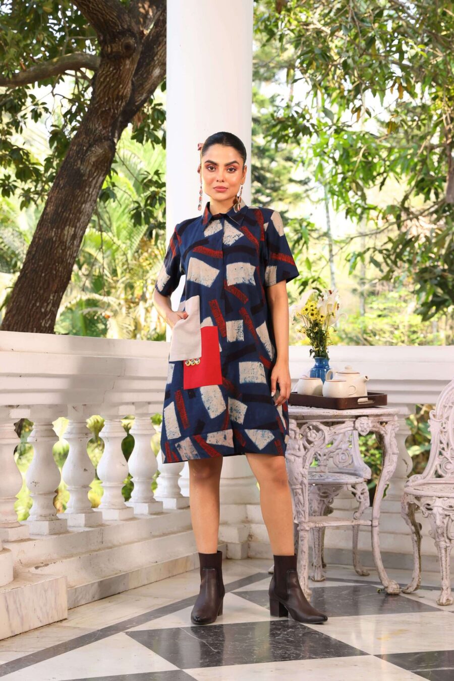 ABSTRACT AJRAKH SHIRT DRESS